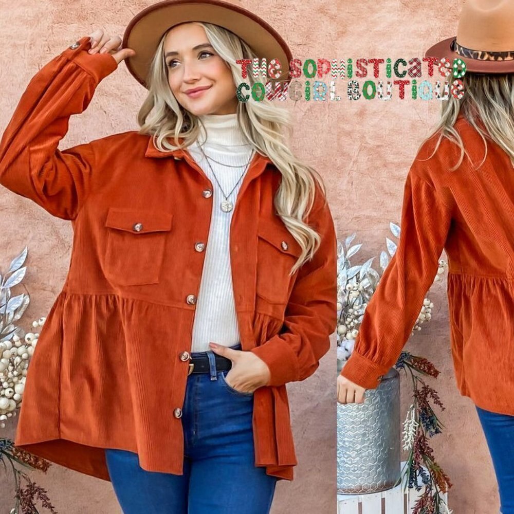 THE TAMMANY LADIES CORDUROY RUST COLORED  BABY‎ DOLL SHIRT JACKET